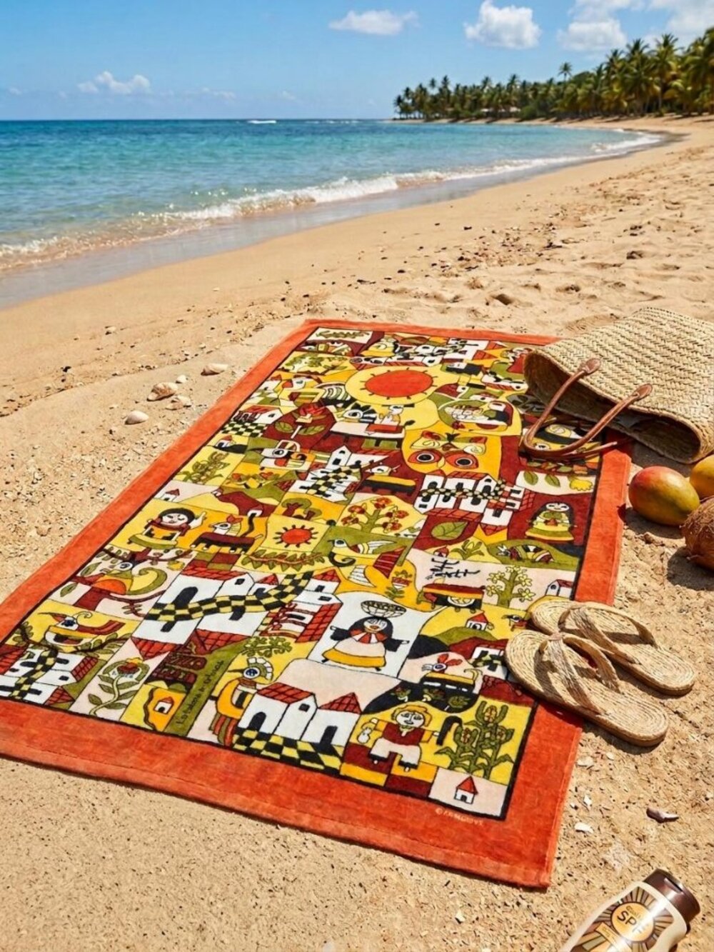 1970s Hilasal La Palma El Salvador Folk Art Beach Towel 35x68